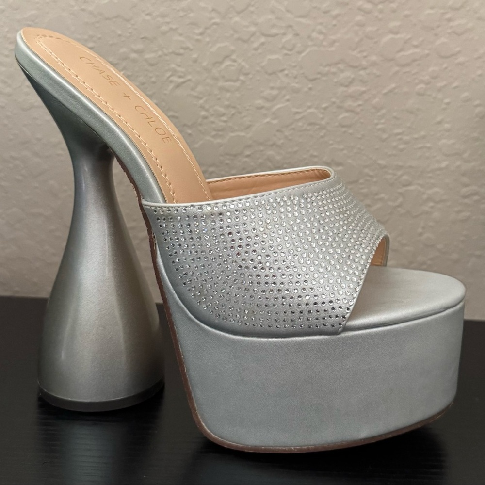 Chase + Chloe Silver Rhinestone Heels